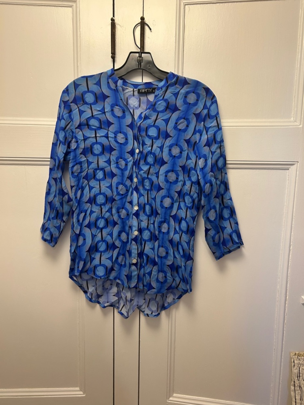 Blue Geometric Button-Down Shirt